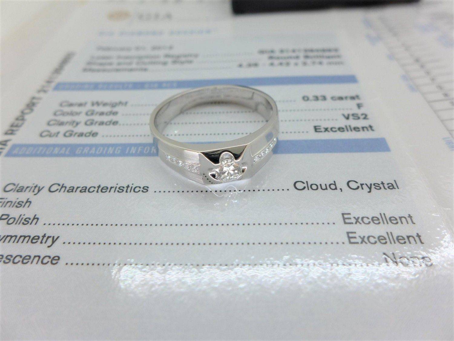 GIA 鑽石男戒指 0.33ct F/VS2/3EX車工完美 14K戒台 m1430-01